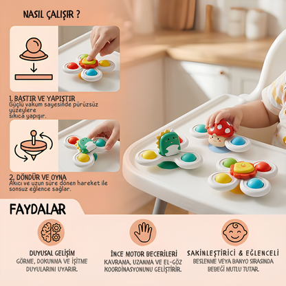 Bebekler İçin Vakumlu Dönen Oyuncak Seti (3'lü) - Yemek Saatlerini Kolaylaştırır